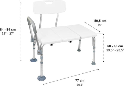 Tub Transfer Bench for Bathtub, Shower Chair with Backrest, Slip-Resistant Feet, Height Adjustable, White, Shower Bench Shower Seat for Elderly and Disabled