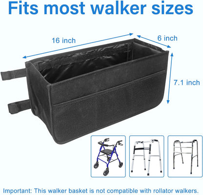 Upgrade Rollator Basket,Walker Basket Bag for Folding Walker Storage,Rollator Walker Bag Cup Holder,Large Capacity Rollator Walker Accessories Organizer (Rollator Basket + Gift Box)