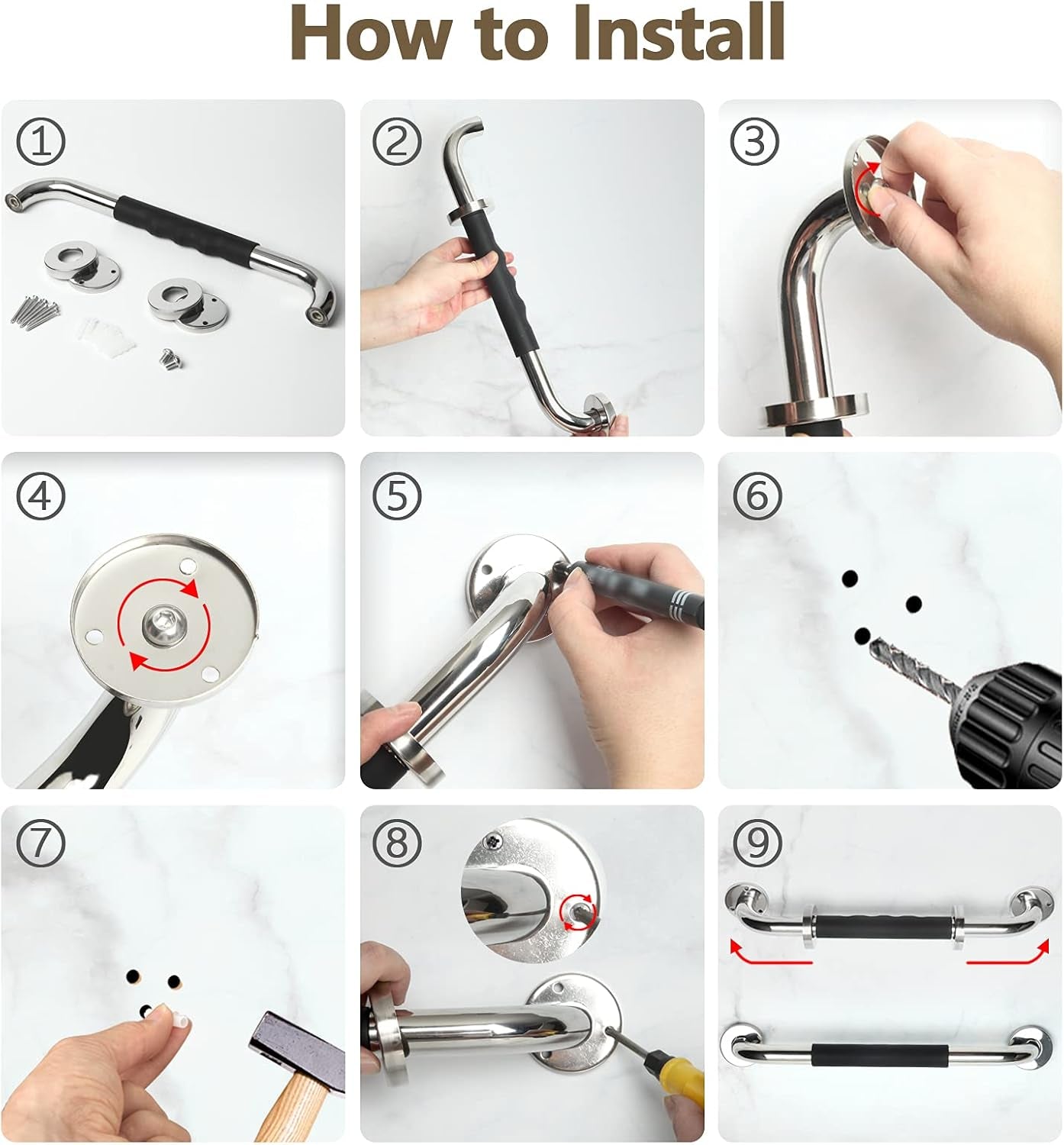 2 Pack Grab Bars for Showers 16 Inch anti Slip, Shower Grab Bars for Seniors, Handicap Grab Bars for Wall Bathroom, Safety Bath & Shower Handles for Elderly,