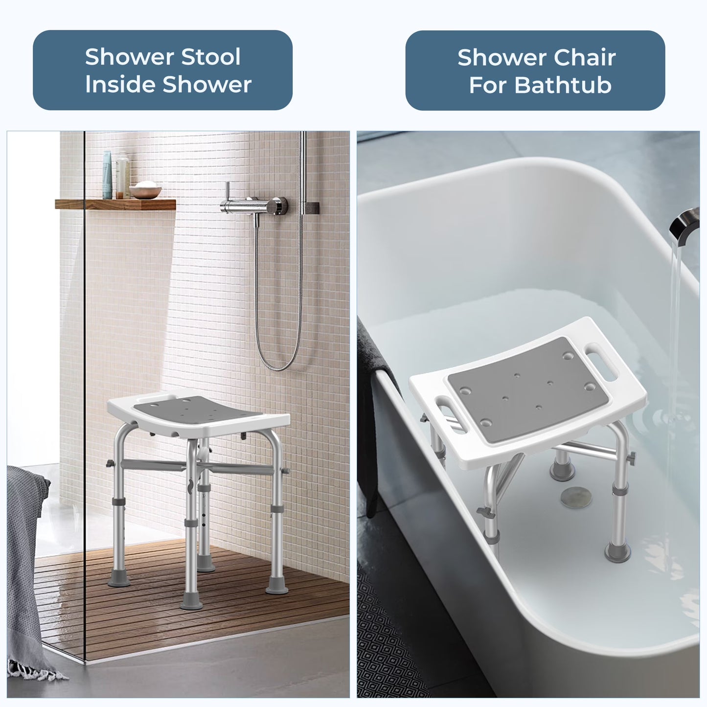 Shower Chair for Elderly, 500Lb Adjustable Height Bath Seat with Tool-Free Assembly, Anti-Slip FSA/HSA Eligible Shower Stool for Smaller Bathtub & Bathroom, Ideal for Seniors and Disabled Adult