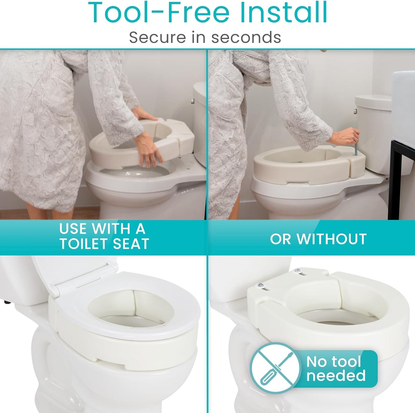 Raised Toilet Seat (Standard, Adds 3.5 Inches) - Elevated Toilet Seat Riser & Extender for Seniors & Handicap - High Rise Toilet Extension for Elderly - Portable Commode Toilet Booster for Adults