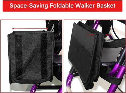 Upgrade Rollator Basket,Walker Basket Bag for Folding Walker Storage,Rollator Walker Bag Cup Holder,Large Capacity Rollator Walker Accessories Organizer (Rollator Basket + Gift Box)