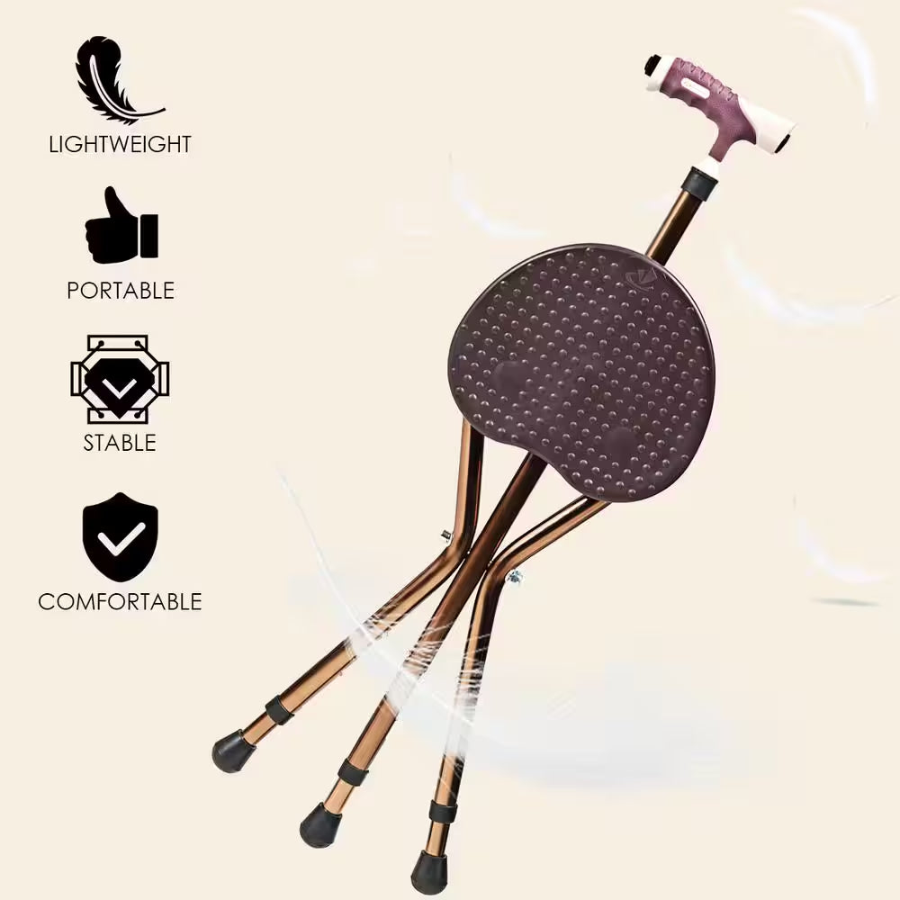 Lightweight Adjustable Folding Cane Seat Aluminum Alloy Crutch Chair with Light