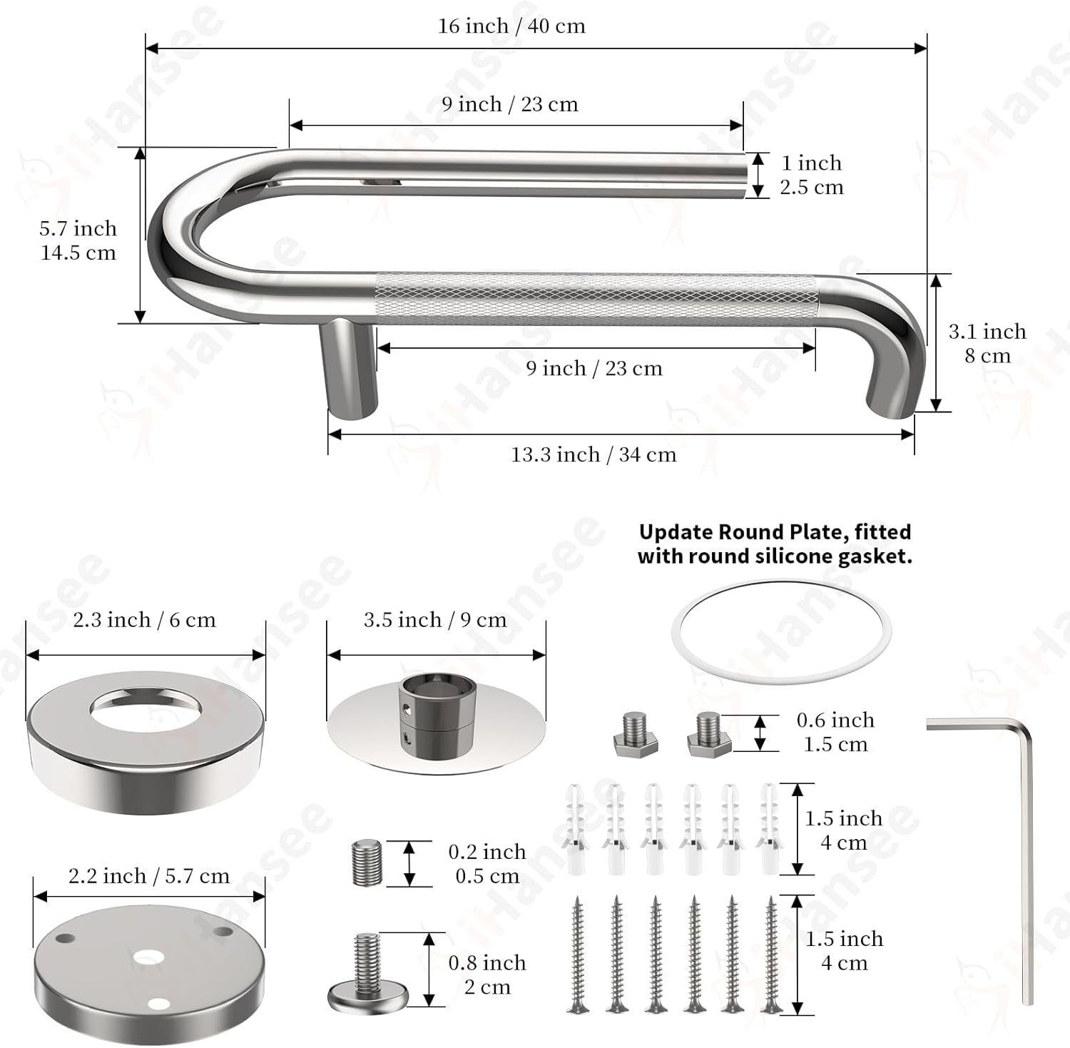 𝐔𝐩𝐠𝐫𝐚𝐝𝐞𝐝 Toilet Grab Bars 16 Inch - Toilet Paper Holder Grab Bar Stainless Steel Knurled Toilet Grab Bars for Seniors Bathtub Bathroom Rails for Elderly Safety Balance Support, Chrome