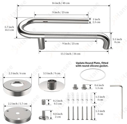 𝐔𝐩𝐠𝐫𝐚𝐝𝐞𝐝 Toilet Grab Bars 16 Inch - Toilet Paper Holder Grab Bar Stainless Steel Knurled Toilet Grab Bars for Seniors Bathtub Bathroom Rails for Elderly Safety Balance Support, Chrome