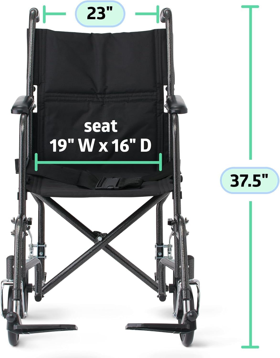 Dr Dunley Folding Transport Wheelchair with Swing-Away Footrests,19" Wide Padded Seat, Full-Length Armrests