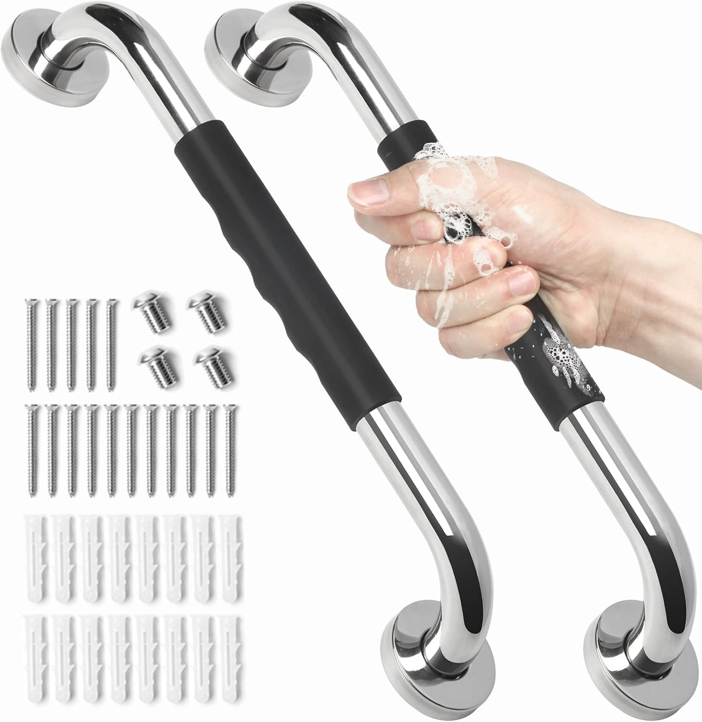 2 Pack Grab Bars for Showers 16 Inch anti Slip, Shower Grab Bars for Seniors, Handicap Grab Bars for Wall Bathroom, Safety Bath & Shower Handles for Elderly,