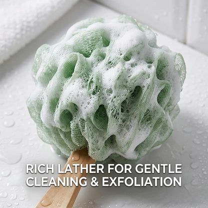 4 Pack Large Bath Puff Loofah Sponge with Long Handle Shower Loofah, Bath Body Back Brush, Spa Brush for Women and Men(4 Color)