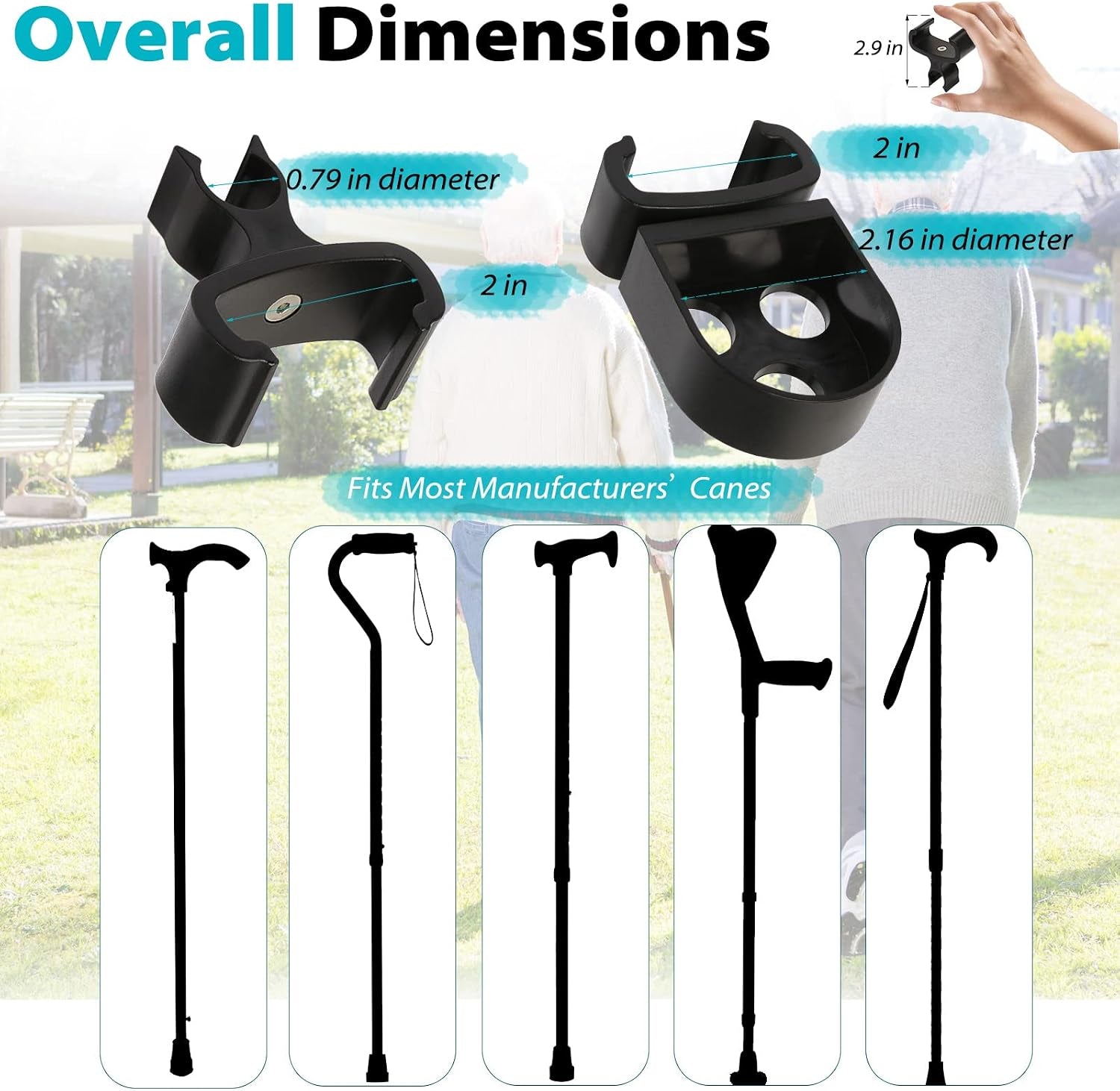 Cane Holder for Nitro Rollators with Flat Frame, Drive Walker Cane Holder, Adjustable Crutch Bracket for Wheelchairs, Rollators, Knee Scooters, Assistant Holder for Cane or Stick Users, Black