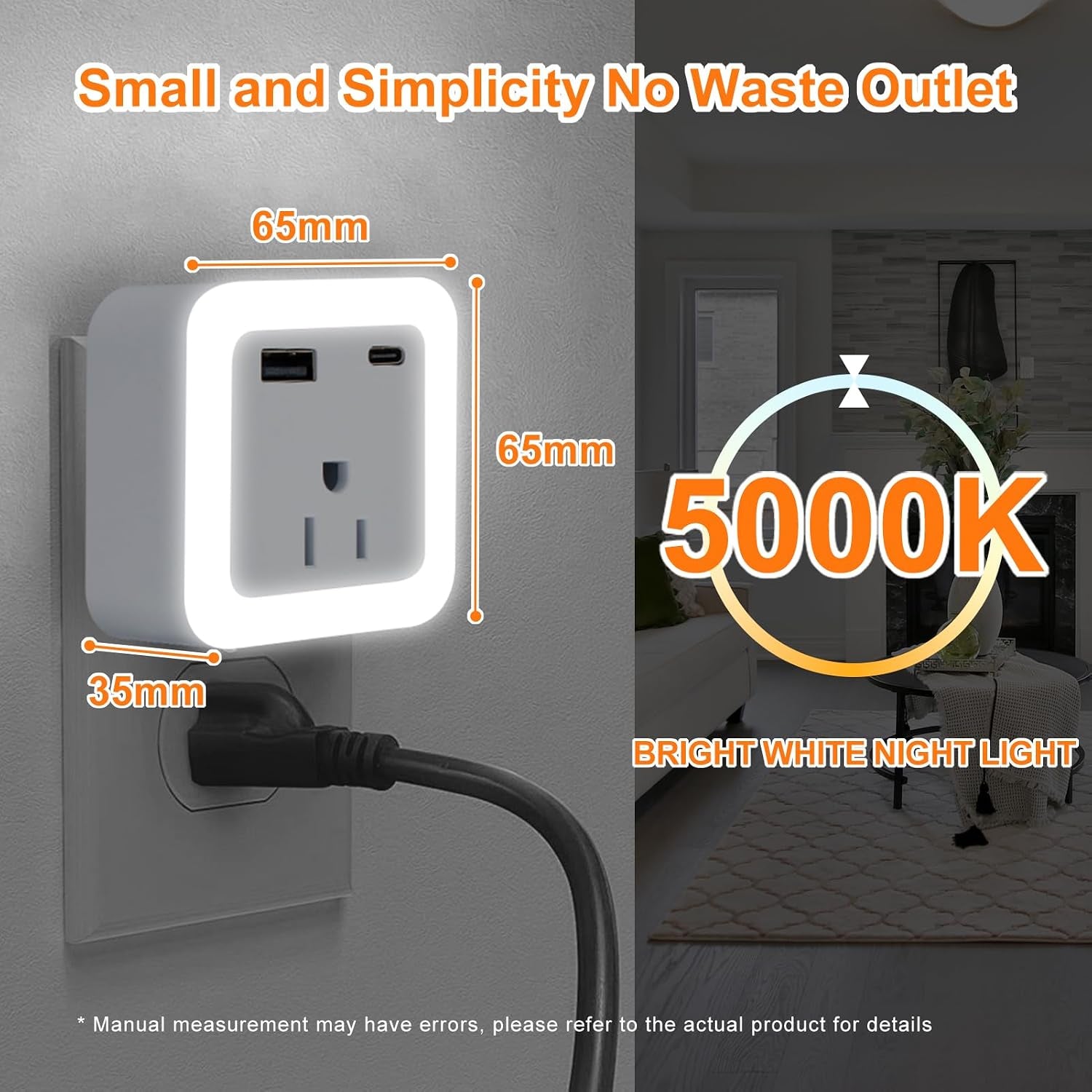 Night Lights Plug into Wall 4 Pack Rechargeable Battery Backup Light Dusk to Dawn Sensor Night Light with Outlet Expander for Adults Kids Bedroom, Kitchen, and Bathroom (4, Cool White, 5000K)