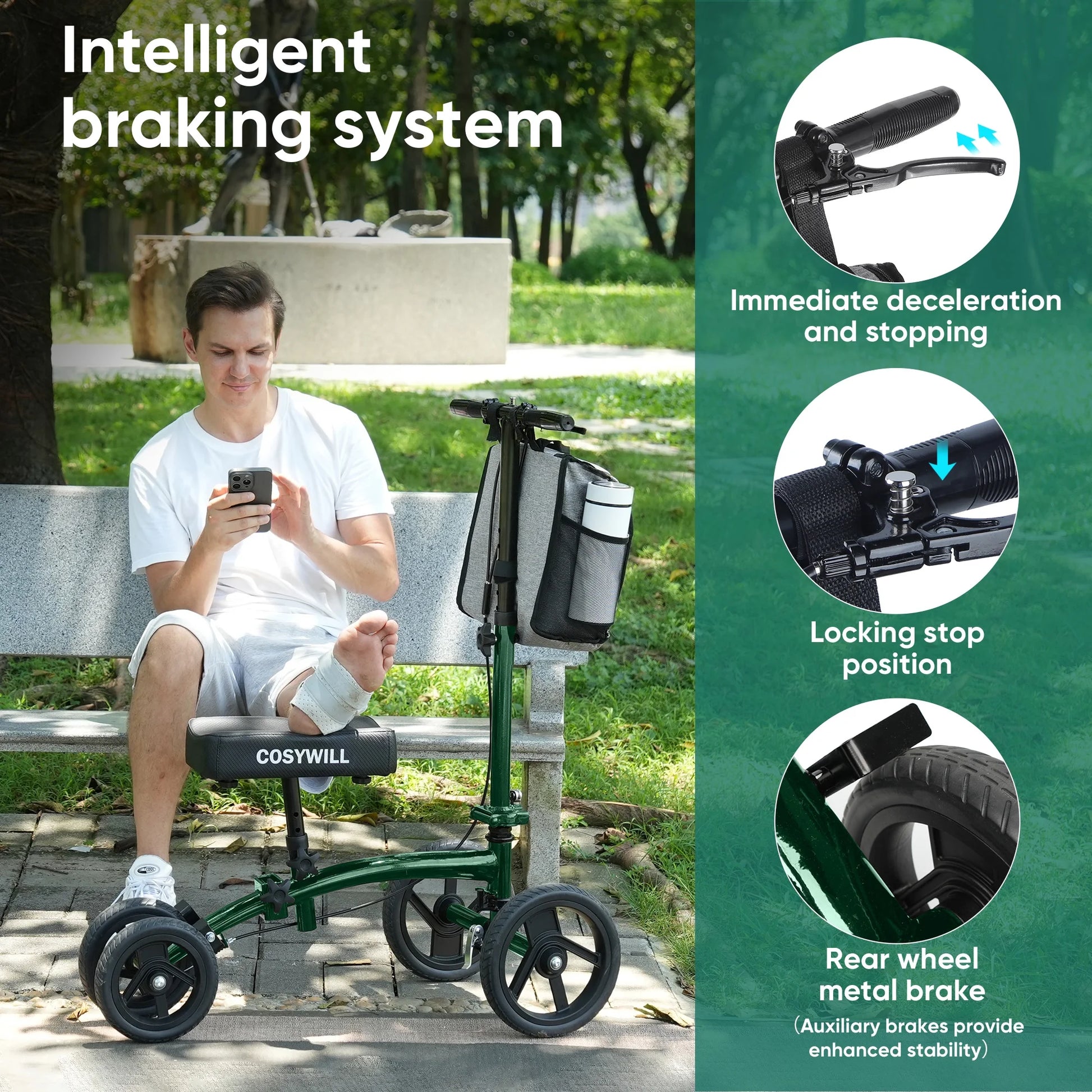 Steerable Knee Scooter,Economy Knee Walker,All Terrain Foldable Medical Scooter for Foot Injuries Crutches Alternative,Green