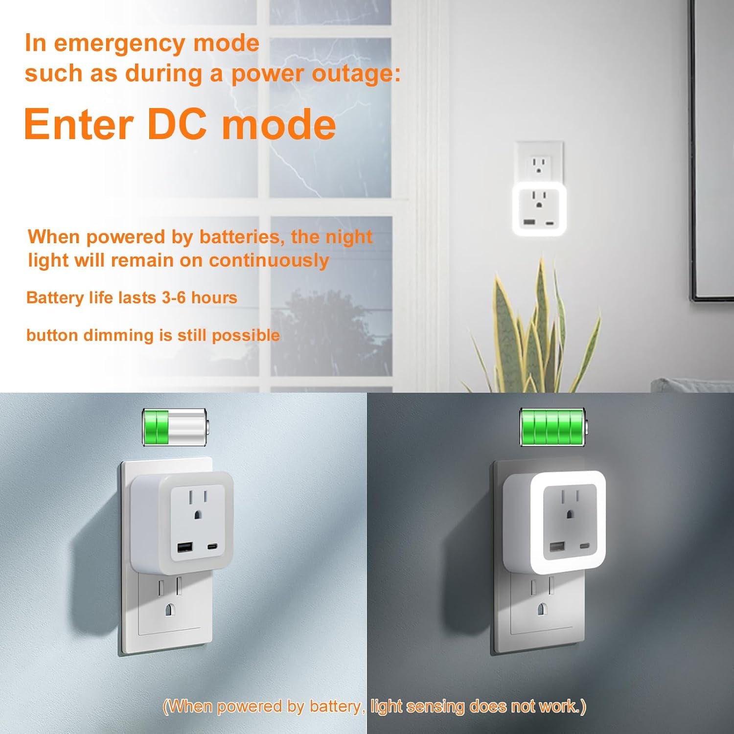 Night Lights Plug into Wall 4 Pack Rechargeable Battery Backup Light Dusk to Dawn Sensor Night Light with Outlet Expander for Adults Kids Bedroom, Kitchen, and Bathroom (4, Cool White, 5000K)