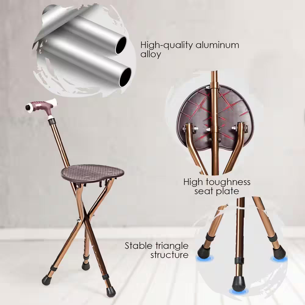 Lightweight Adjustable Folding Cane Seat Aluminum Alloy Crutch Chair with Light