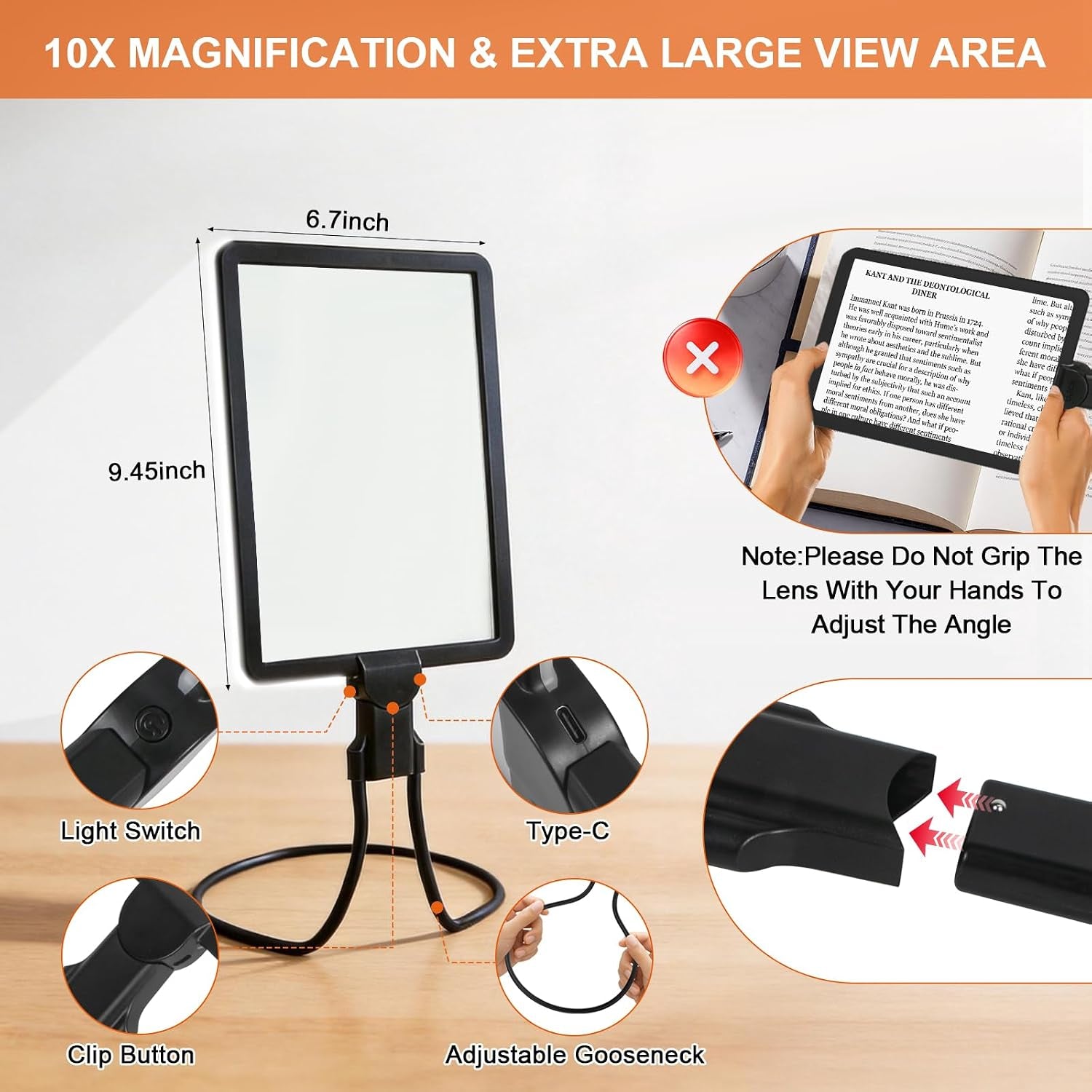 Hands-Free Neck Magnifier with LED Light, 10X, for Reading & Crafts