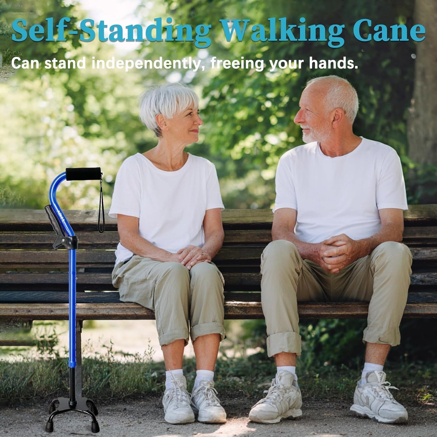 Quad Walking Cane Foldable Adjustable Portable Stick Men & Women and Seniors - Lightweight & Sturdy with 4-Pronged Base for Extra Stability Balance,Self Standing Gifts for Mom Dad