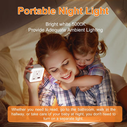 Night Lights Plug into Wall 4 Pack Rechargeable Battery Backup Light Dusk to Dawn Sensor Night Light with Outlet Expander for Adults Kids Bedroom, Kitchen, and Bathroom (4, Cool White, 5000K)