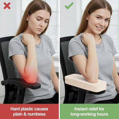Ergonomic Office Chair Armrest Pads, Memory Foam Arm Rest Covers, Non-Slip Armrest Cushion with Adjustable Buckles and Straps, Elbow Relief for Desk, Gaming & Wheelchair (Cream, Set of 2)