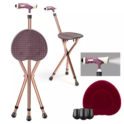Lightweight Adjustable Folding Cane Seat Aluminum Alloy Crutch Chair with Light