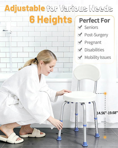 HSA/FSA Swivel Shower Chair for inside Shower, Upgraded Small Shower Chair with Back, Adjustable Shower Stool for inside Shower, Shower Chair for inside Tub Bath Stool for Senior/Pregnant