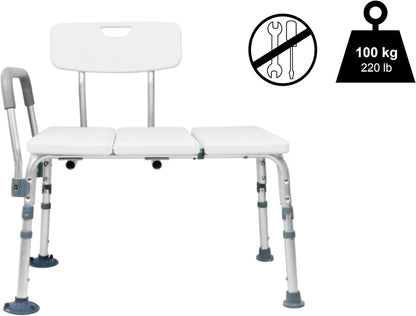 Tub Transfer Bench for Bathtub, Shower Chair with Backrest, Slip-Resistant Feet, Height Adjustable, White, Shower Bench Shower Seat for Elderly and Disabled