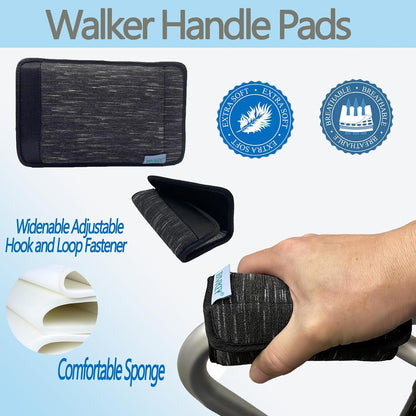 Walker Handle Cushions - Padded Hand Covers - Soft Cushion Padding Medical for Folding Rolling Wheelchair, Rollator Handle, Senior, Elderly Grippers - Crutch Handle Pad Grips - Mobility Aid