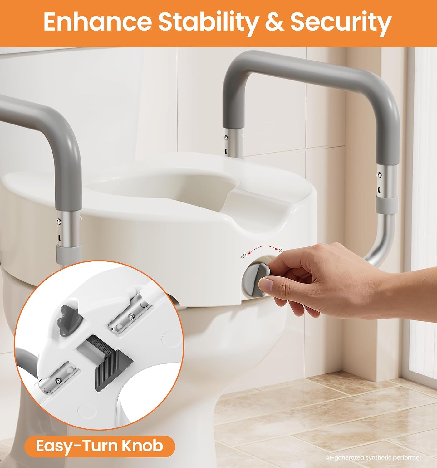 Toilet Seat Risers for Seniors, Adjustable Width & Height, 300 Lbs | Removable Padded Handles, Elevated Raised Toilet Seat for Elderly, Handicap, Fits Most Toilet, Dual-Locking System