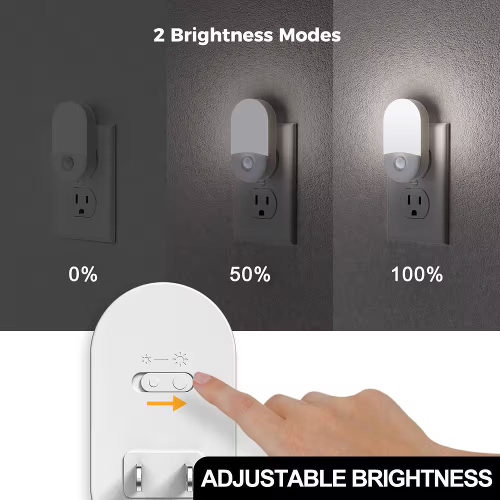 Motion Sensor Night Light Plug-In, 4-Pack, 5000K Daylight White, Adjustable Brightness for Bathroom, Bedroom, Hallway