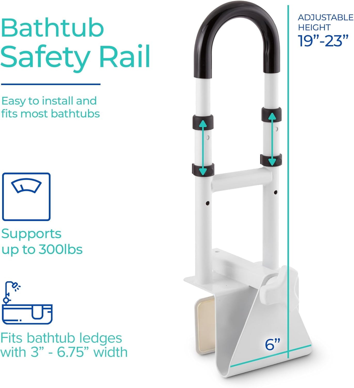 Adjustable Bathtub Grab Bar, Safety Bath & Shower Grab Bars for Elderly Seniors, Handicap Grab Bars (300Lb Weight Limit), Bathroom Grab Bars for Seniors with Adjustable Handles