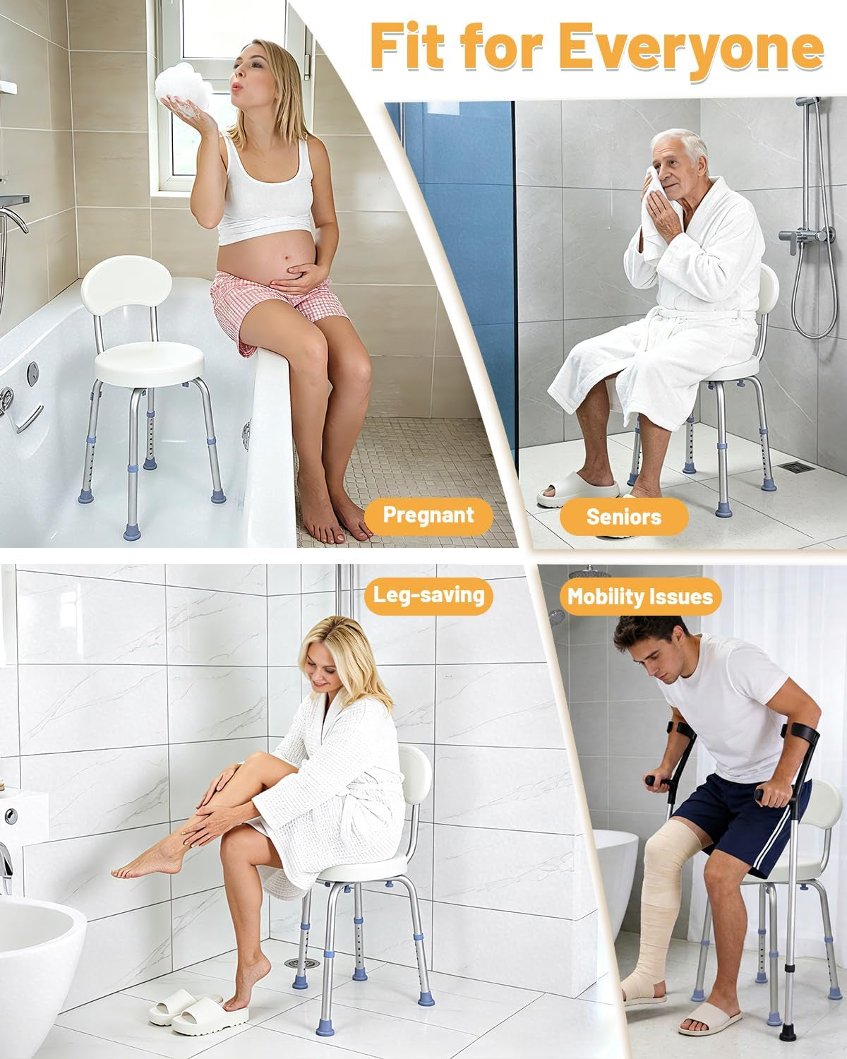 HSA/FSA Swivel Shower Chair for inside Shower, Upgraded Small Shower Chair with Back, Adjustable Shower Stool for inside Shower, Shower Chair for inside Tub Bath Stool for Senior/Pregnant