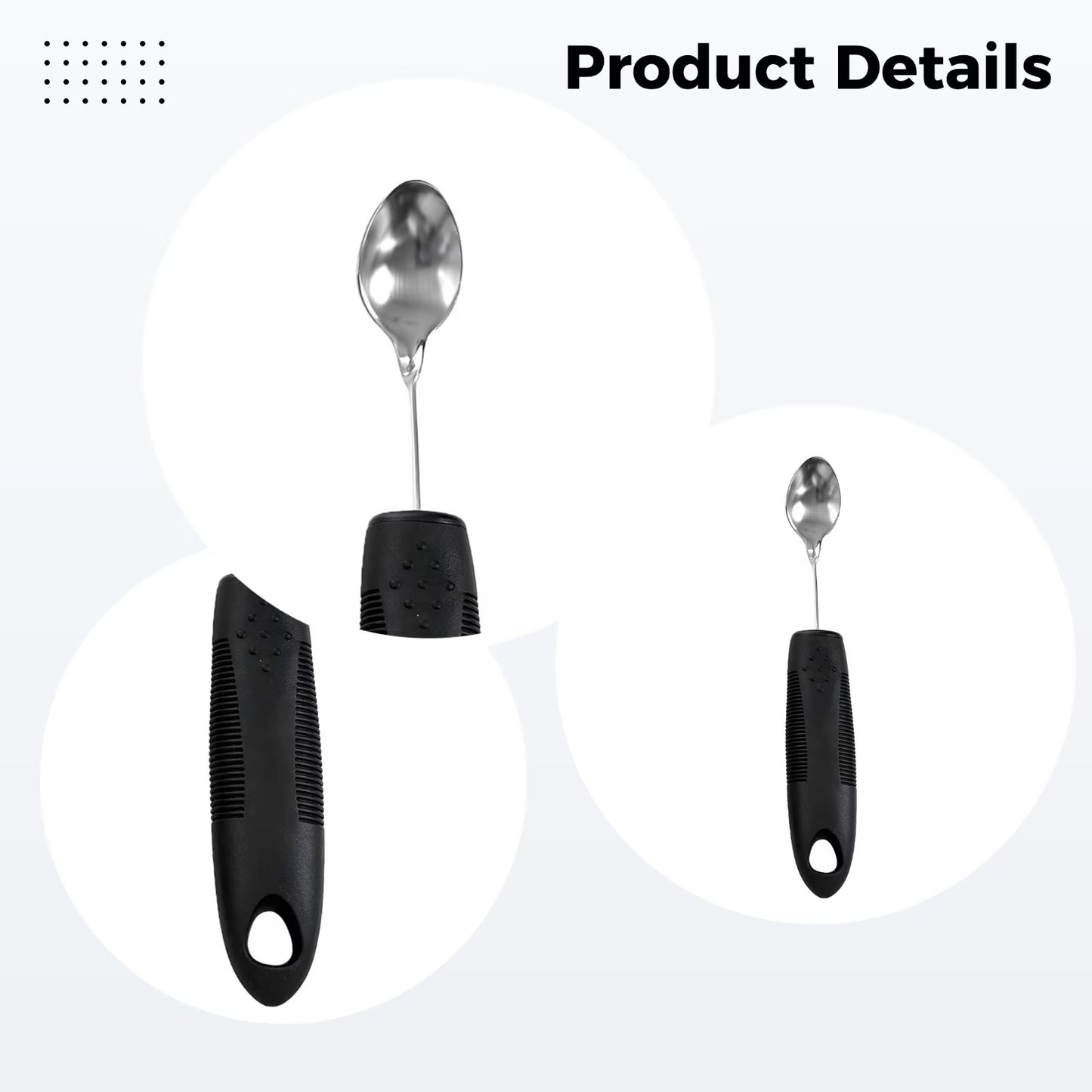 3 Pcs Adaptive Utensils Set, Bendable Anti-Shake Comfort Grip Eating Aids for Elderly, Stainless Steel Weighted Silverware with Black Rubber Plastic Handle, Include Fork, Spoon and Small Spoon