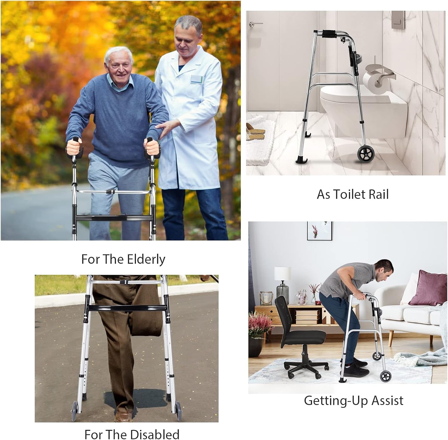 Walkers for Seniors, Foldable Standard Walker with 5’’ Wheels and Removable Padded Armrests 220Lbs, Lightweight Walking Mobility Aid, Folding Platform Walker for Elderly, Handicap, Disabled
