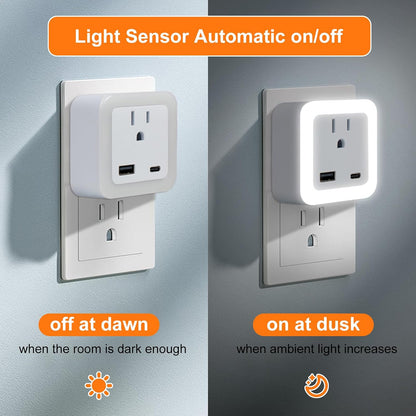 Night Lights Plug into Wall 4 Pack Rechargeable Battery Backup Light Dusk to Dawn Sensor Night Light with Outlet Expander for Adults Kids Bedroom, Kitchen, and Bathroom (4, Cool White, 5000K)